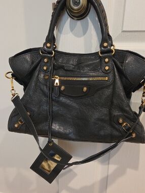 Balenciaga City Bay Shoulder Leather Bag Grey with Gold Hardware